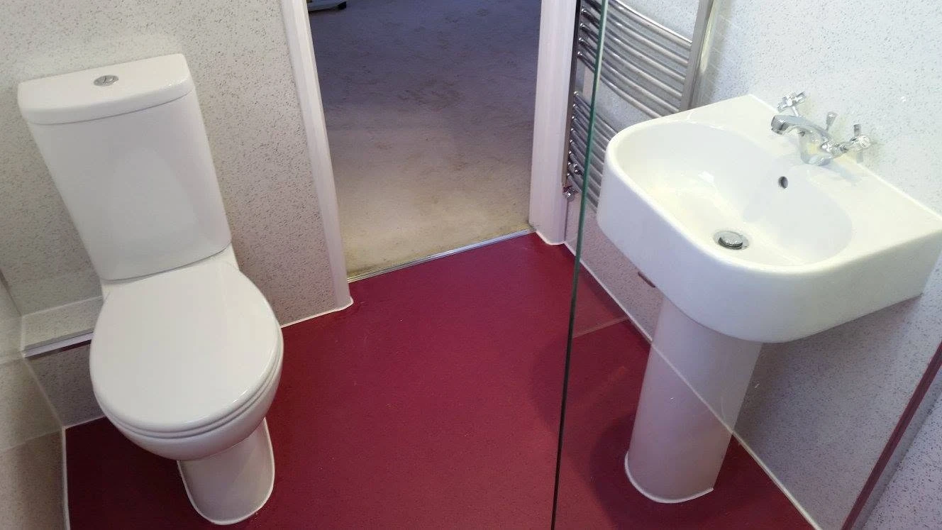 red floored bathroom