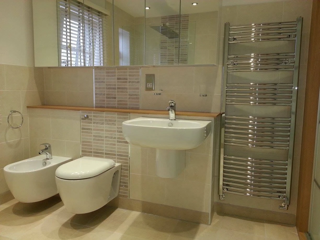 bidet with toilet and sink on its right hand side