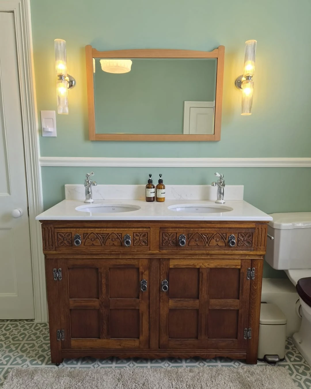 wooden drawers in bathroom